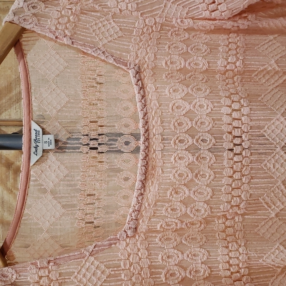 Lucky Brand Lace Pink Embroidered Crochet Square Neck Top Size S - Picture 3 of 5